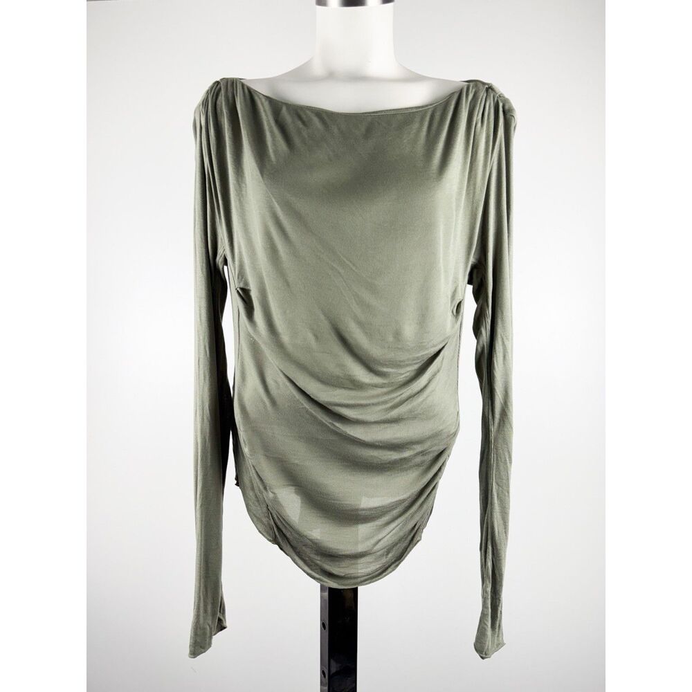 Free People Olive Long Sleeve Blouse